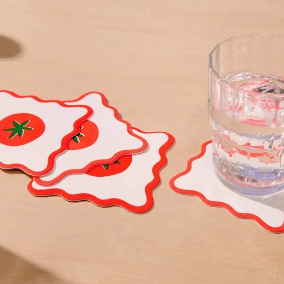 NWT SET Piecework Pasta Linen Cocktail Napkins & Crudite Tomato Vellum Coasters - Picture 8 of 10